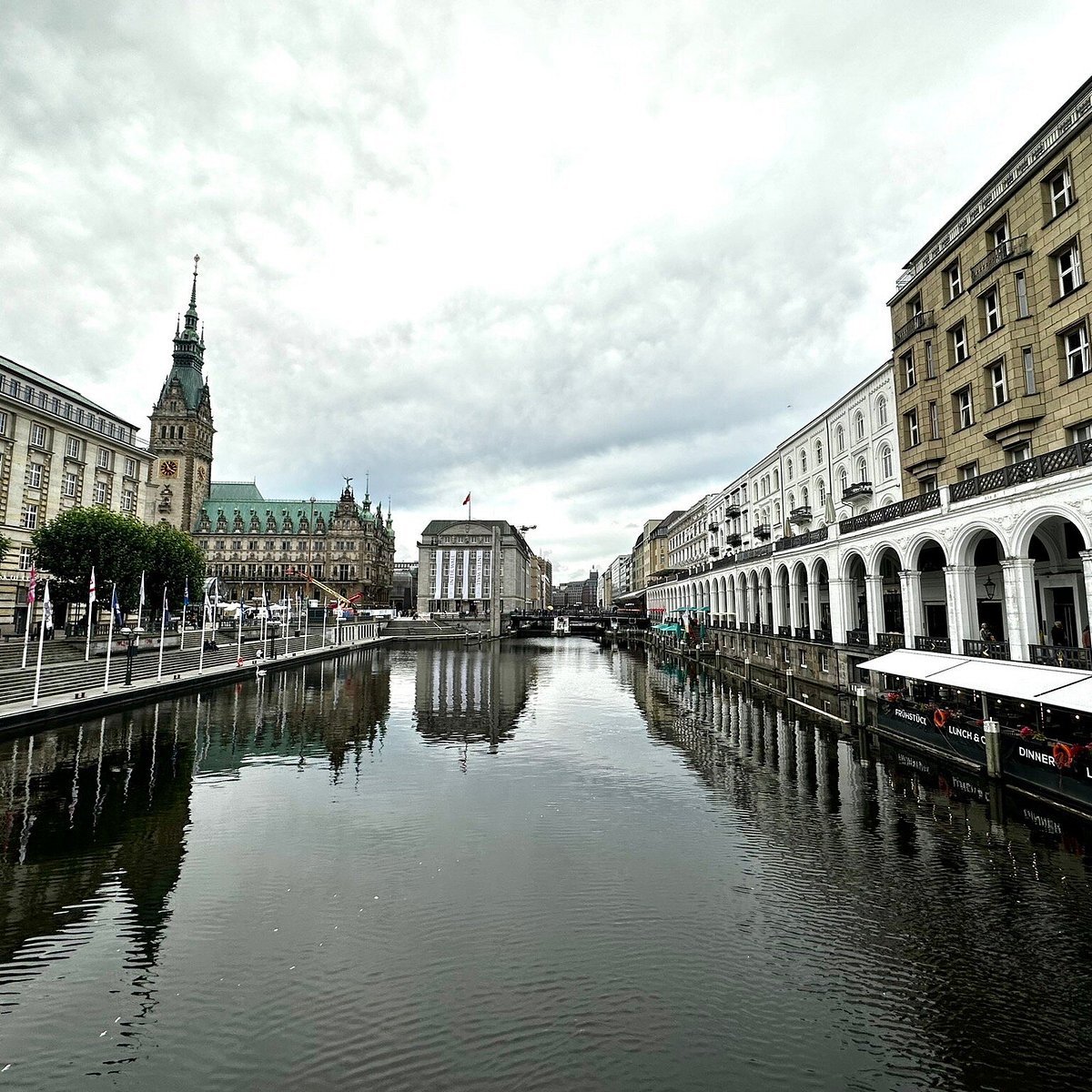 Public walkway beside the Alsterarkaden near Schleusenbrücke, safely back from the water.